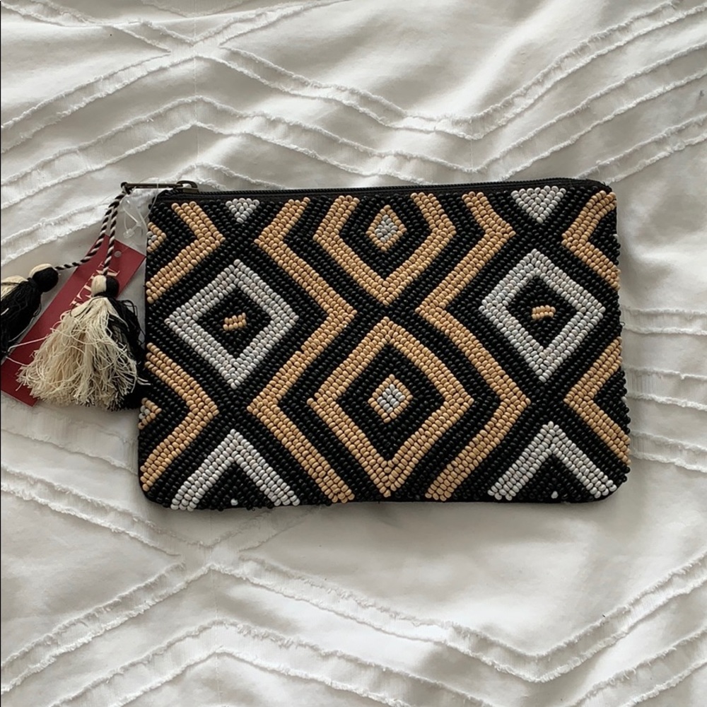 Beaded Tribal Clutch with Tassels NWT